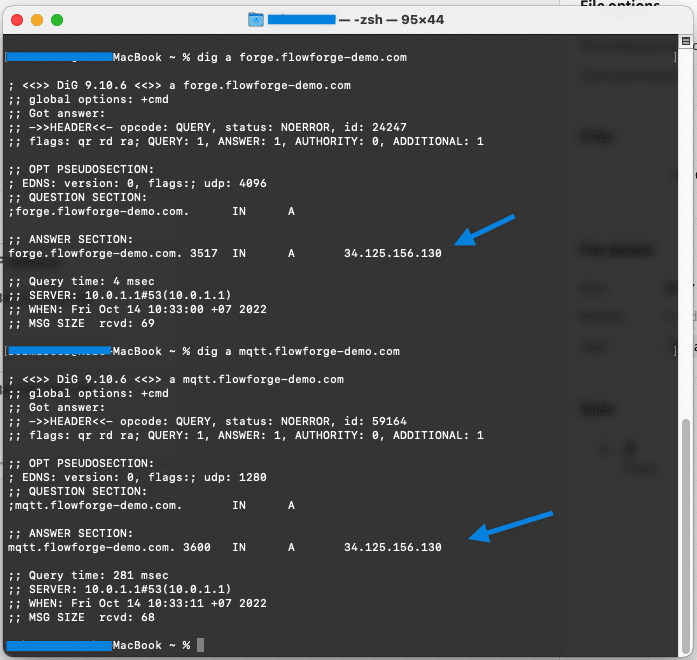 Screenshot showing output of the dig command Screenshot showing output of the dig command